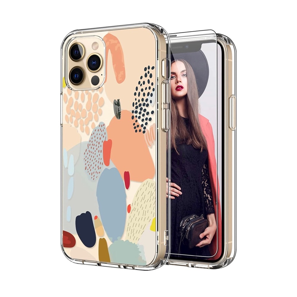 iPhone 12 Case,iPhone 12 Pro Case,Clear with Multi-Colored Painting Patterns